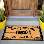 tapis d'entrée imperméable antidérapant marron clair motif camper arbres étoiles personnalisé résistant rides