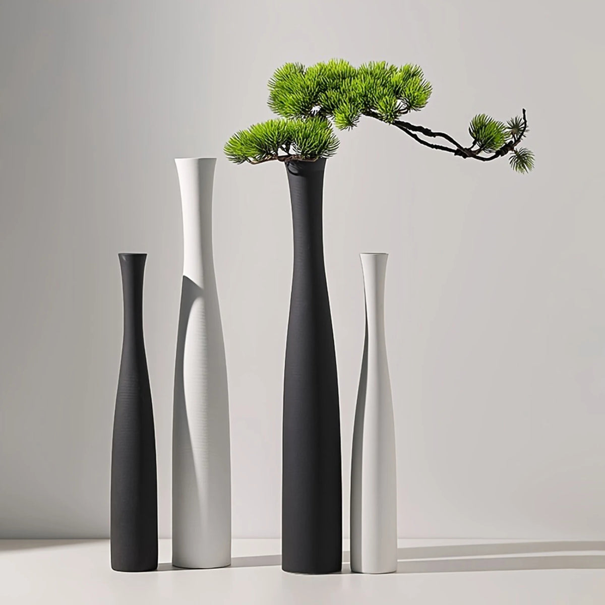 vases decoratifs minimaliste noir blanc decoration maison arbuste artificiel branches feuilles vertes modernes japonais