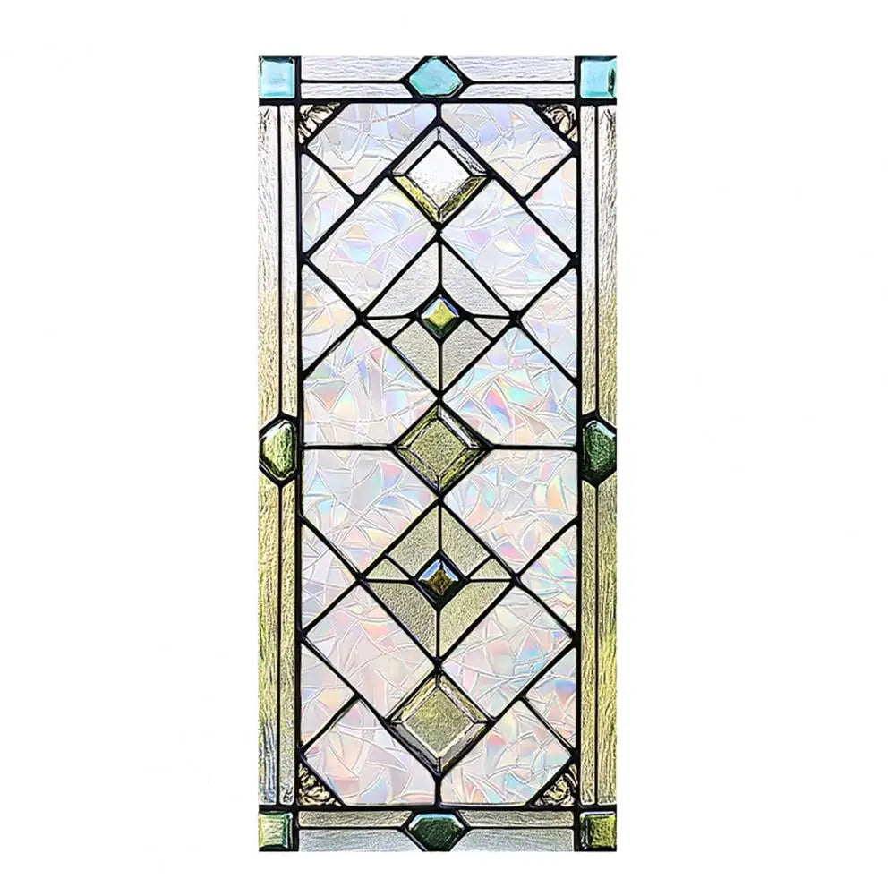 vitrail floral art nouveau opaques adhésif vert blanc bleu rose doré