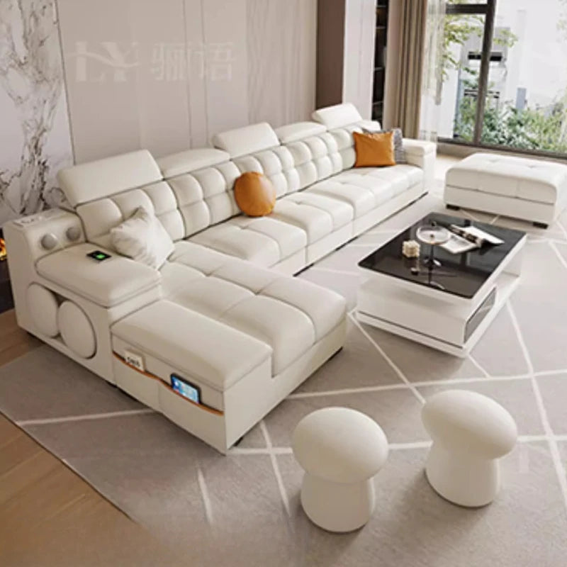 canapé d'angle blanc moderne coussins décoratifs adhésif salon bois minimaliste