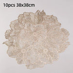 serviettes table rondes pvc fleurées classiques 38cm beige gris clair doré élégantes 10 pièces