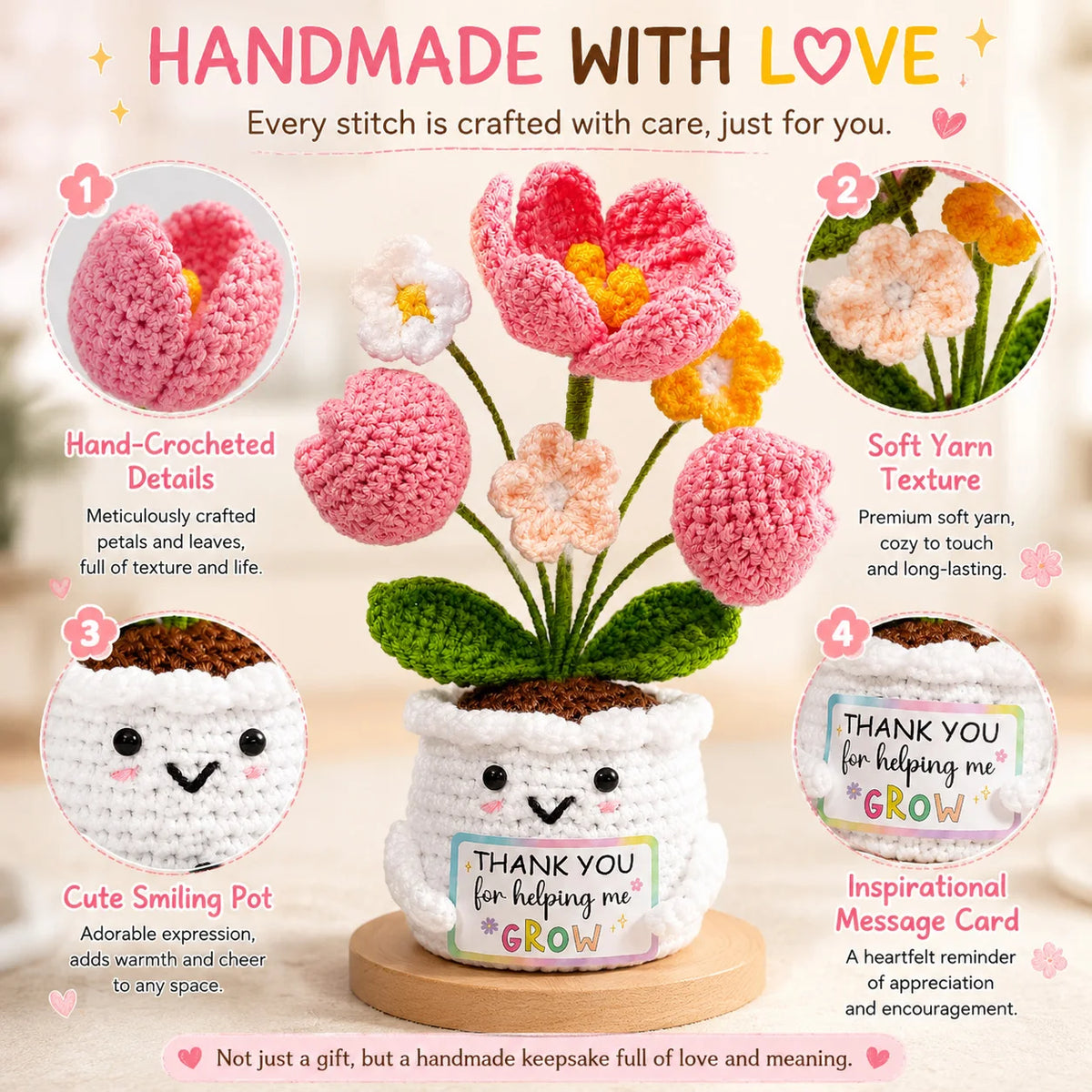 pot fleurs crochet blanc vert rose orange pâques noël mariage anniversaire mère enseignant enfants