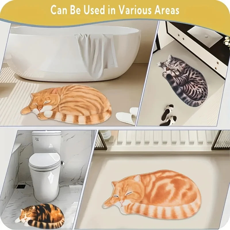 tapis sol décoratif motif chat réaliste antidérapant polyester salon chambre entrée maison