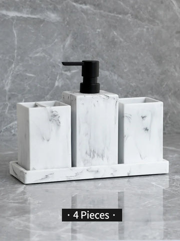 ensemble d'accessoires salle bain marbre noir blanc moderne distributeur savon porte brosse dents plateau
