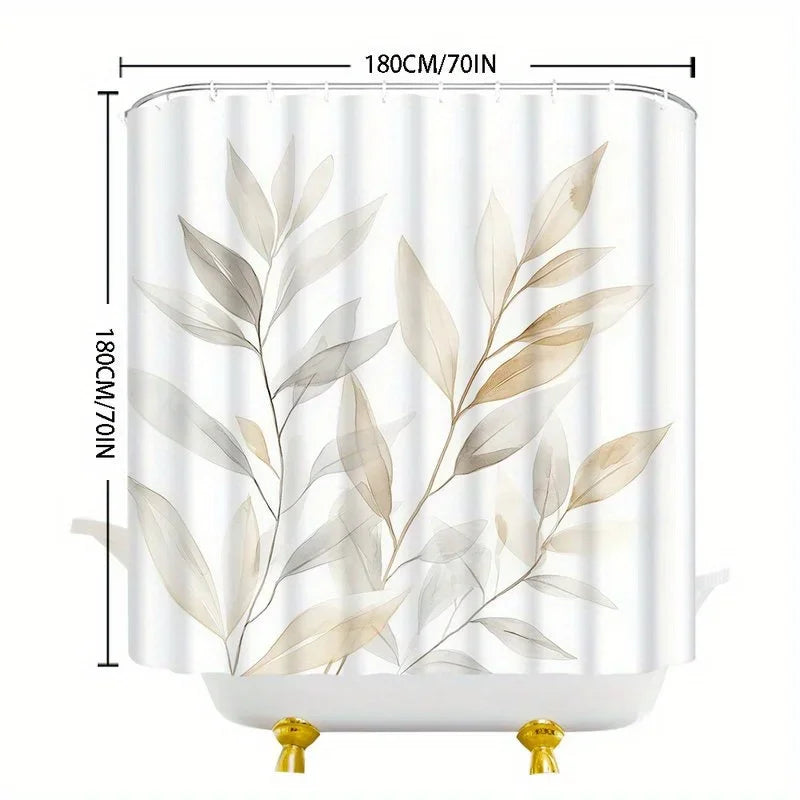 rideau douche moderne feuilles stylisées blanc beige gris opacité ourlet standard polyester 180x180cm