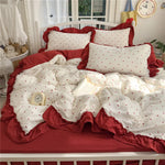 ensemble literie princesse housse couette drap taies oreiller fleurs roses romantique doux