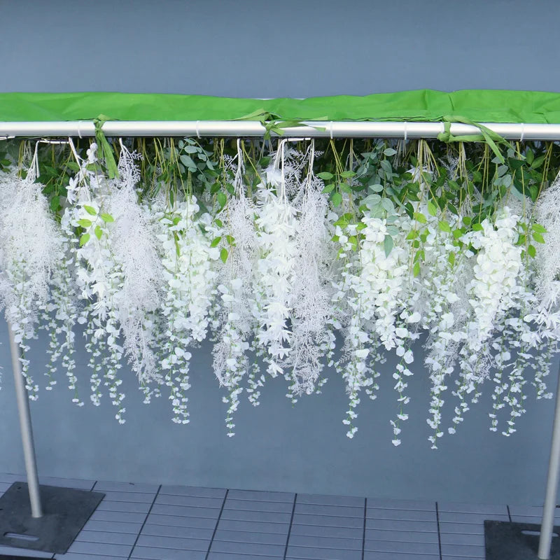 rideau végétal soie blanc vert fleurs artificielles feuilles clips moderne décorationextérieur mariage anniversaire