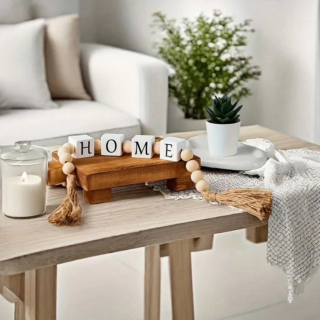 décoration intérieure guirlande lettres bois blanc tassel corde naturelle rustique chambre salon