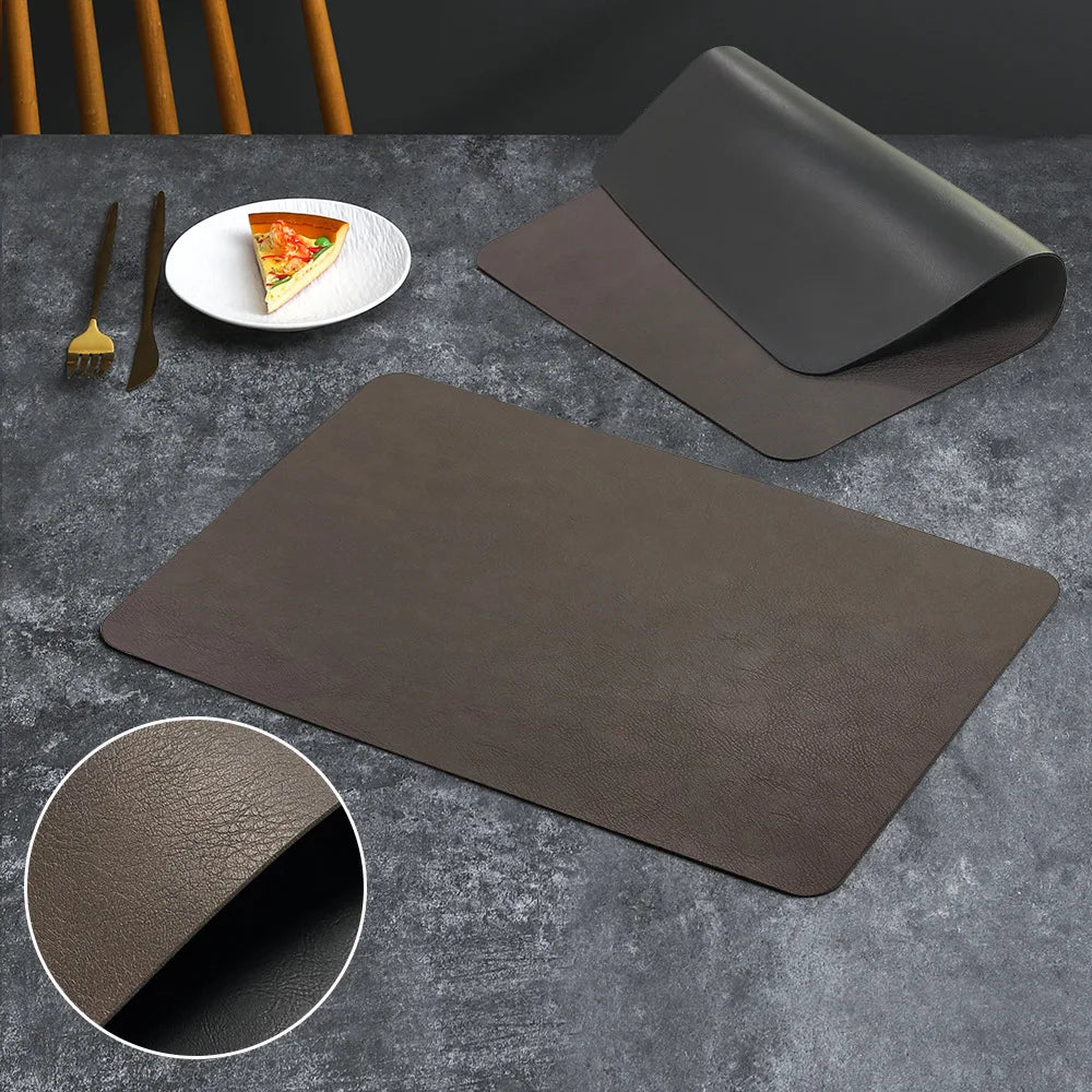 tapis table moderne simili cuir marron bleu marine gris vert pastel adhésif maison assiettes