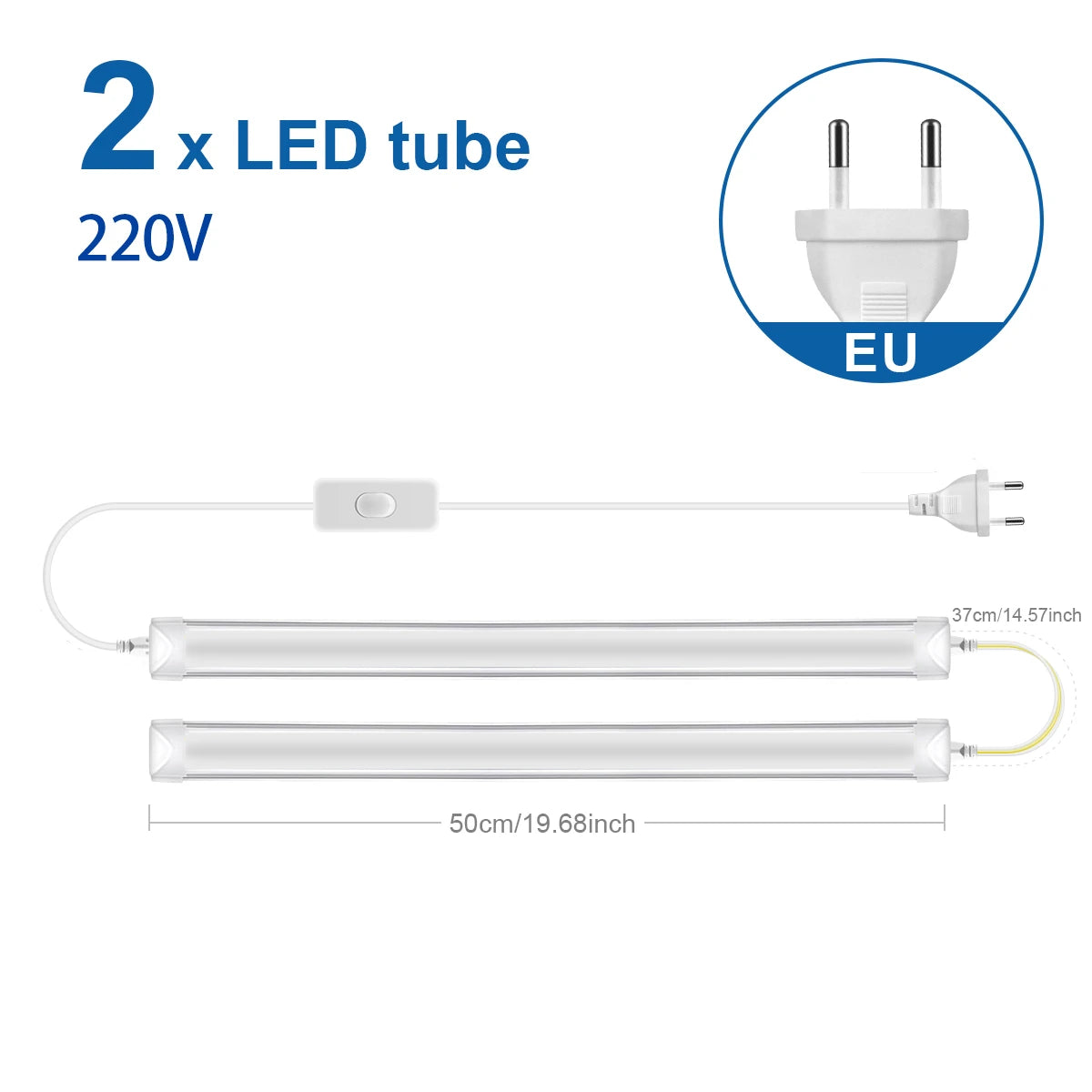tubes led blancs modernes 25w 50cm lisses striés clips adaptateurs prise eu us