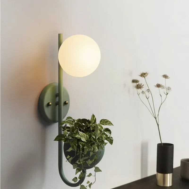 lampe murale moderne vert blanc pot plante ampoule E27 LED 90 260V