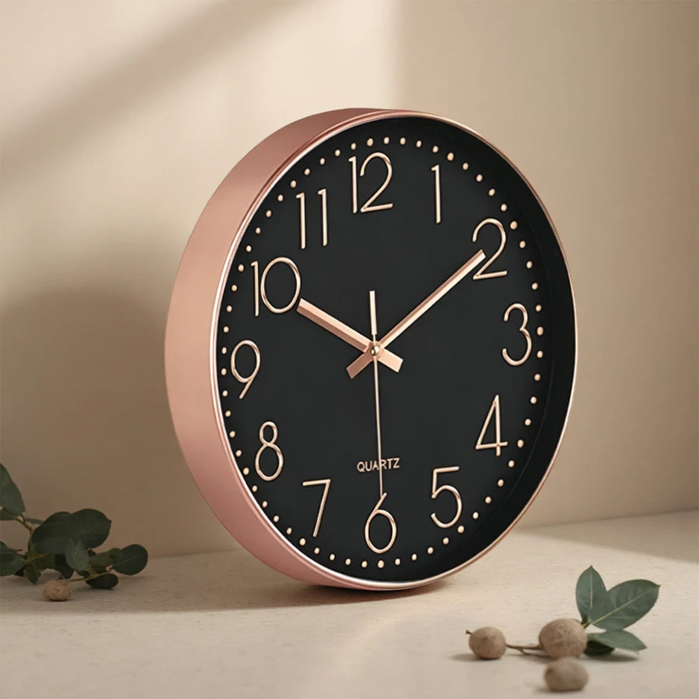 Horloge murale moderne or rose 10 12 pouces aiguilles 3d minimaliste quartz