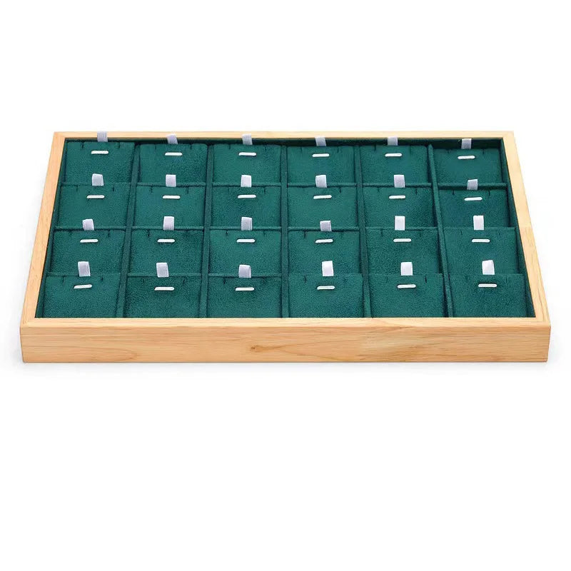 support bijoux bois velours clips boîte présentation breloques moderne 18 cases 24.5cm 35.4cm