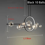 suspension lumineuse moderne boules transparentes cercle métallique noir doré led 110v 240v fixations câbles
