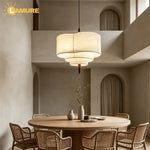 lampe suspendue tissu main beige moderne wabi sabi chaîne noire salon chambre