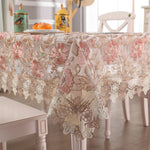 nappe table fleur brodée polyester imperméable rectangle classique romantique beige roseclair