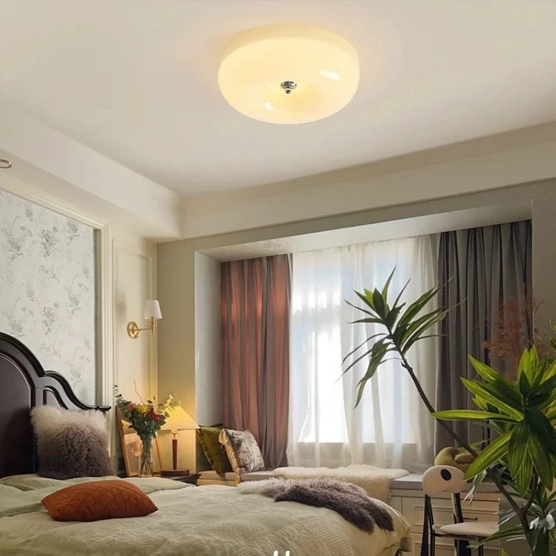 plafonnier moderne verre blanc beige acier inoxydable lumière led neutre chaude blanche