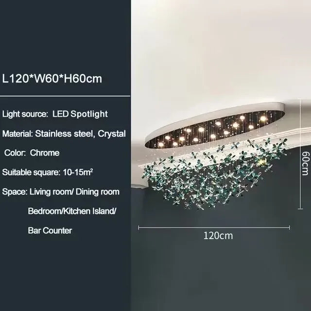 Suspension lumineuse moderne transparente fleurs papillon vert chambre salon restaurant