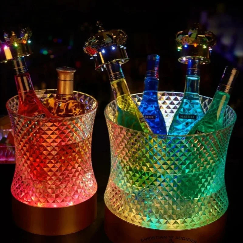 seau glace lumineux triangles relief moderne rouge vert bleu violet champagne élègant rechargeable