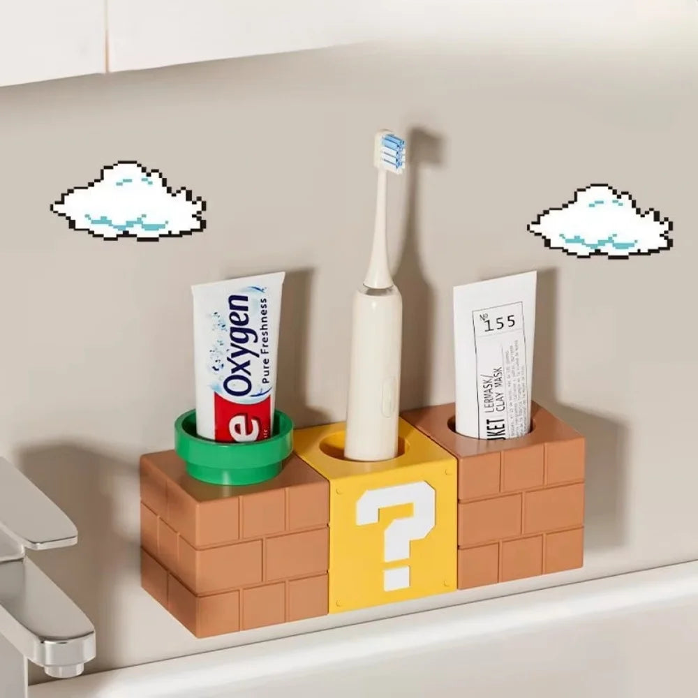 rangement brosses dents brique lego mario univers snintendo salle bain organisateur