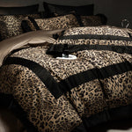 ensemble literie coton egyptien imprimé léopard marron noir ultra doux king queen