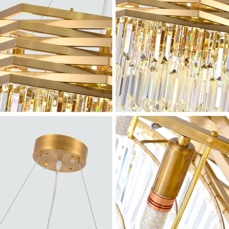 suspension lumineuse moderne dorée cristal transparent rayures horizontales led 3000k 4000k 6000k