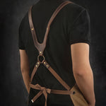 tablier cuisine cuir toile marron clair poche cuir boucle métal écrous métal durable classique