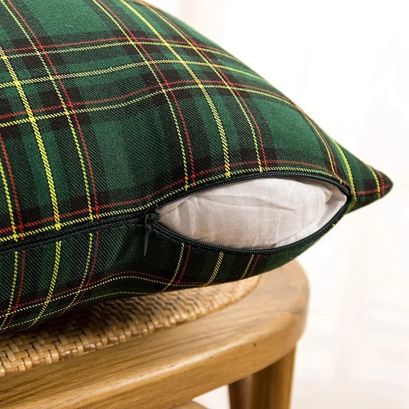 housses coussins carreaux écossais vert rouge jaune 100 polyester amovibles lavables traditionnel 30x50cm 45x45cm
