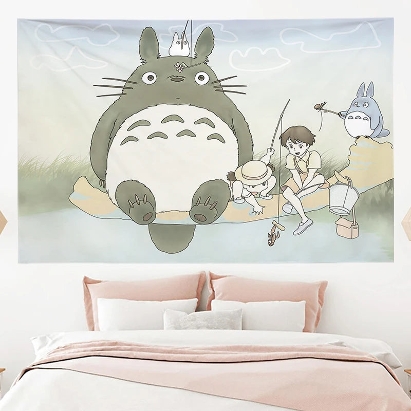 Tissu mural Totoro noir décoration chambre anime