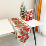 table table noël fleurs poinsettia feuilles vertes bordure dorée classique festif blanc rouge vert