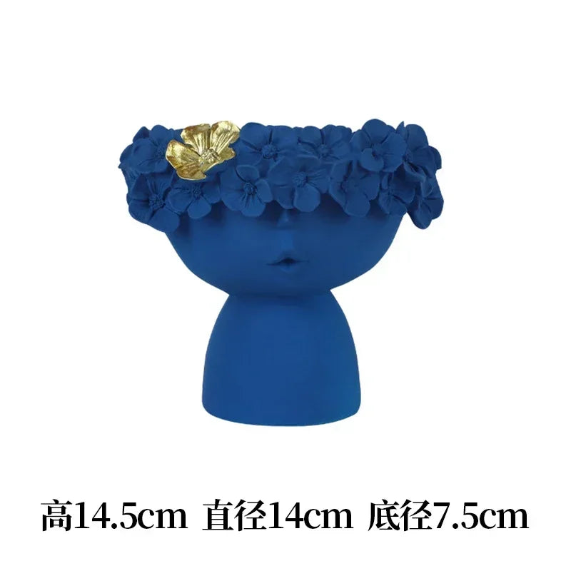 vase décoration buste féminin moderne fleurs artificielles couleurs variées blanc noir bleuclair crème grisfoncé