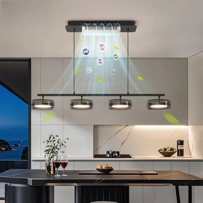 suspension lumineuse moderne noir ventilateur led télécommande contemporaine circulaire translucent chambre restaurant