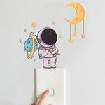 Stickers muraux astronaute lune étoiles glow noir rose vert enfants chambre