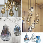 Suspension lumineuse moderne verre transparent doré bleu ampoules filament minimaliste