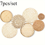 assiettes rotin boho chic naturel assiettes tissées géométriques anneaux intégrés décoration murale rustique