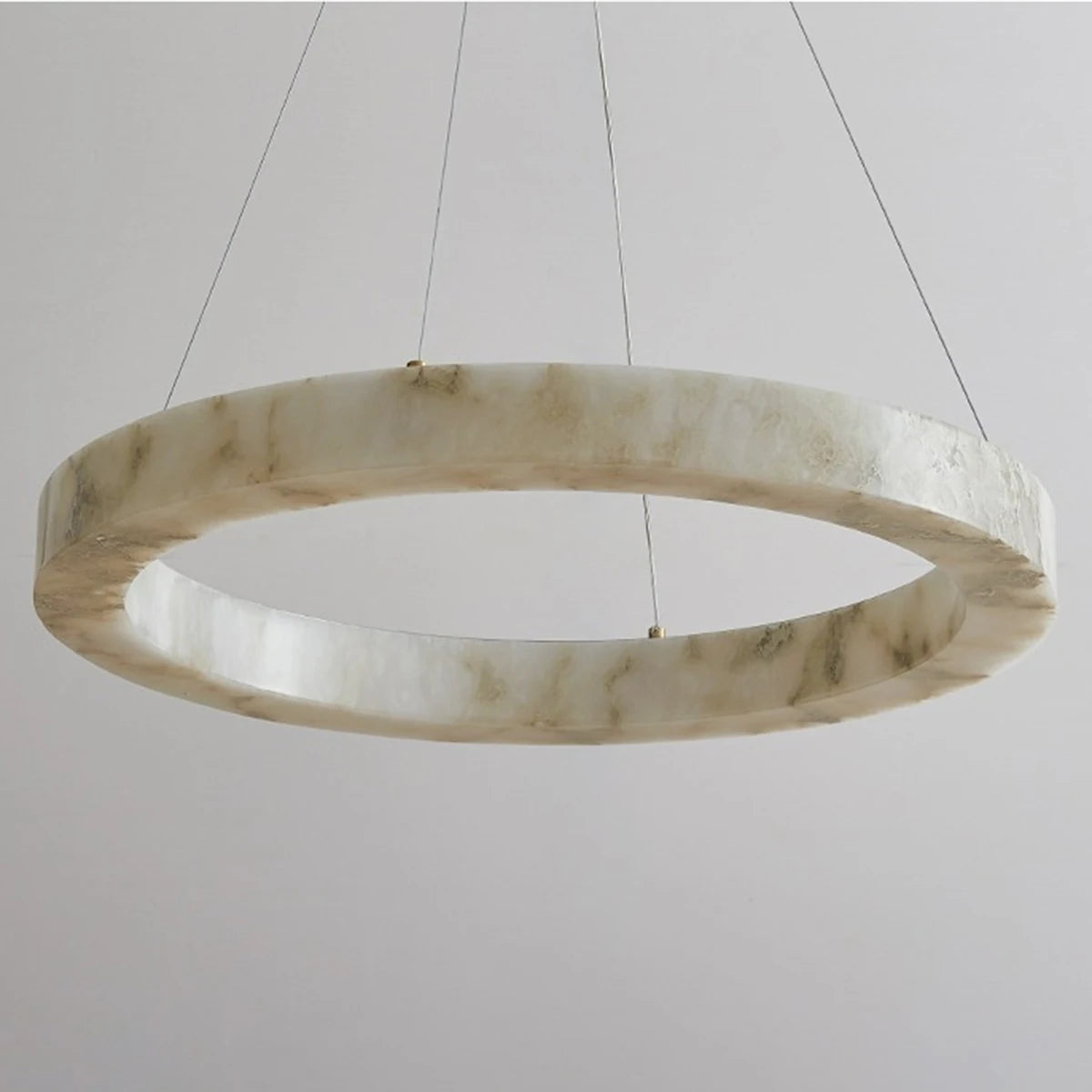 suspension circulaire marbre blanc moderne élégante chaînes métalliques lumière blanche 4000k 3000k 6000k
