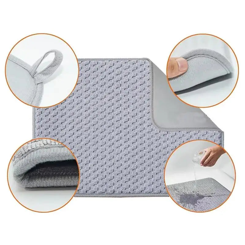 tapis cuisine gris clair texture géométrique moderne anneau suspension 60cm 45cm assiette cuillère gobelet