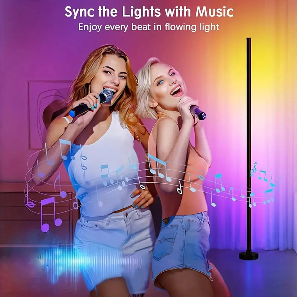 lampe sol led moderne controle app telecommande rgb noire 122cm haute qualité decoration intérieure