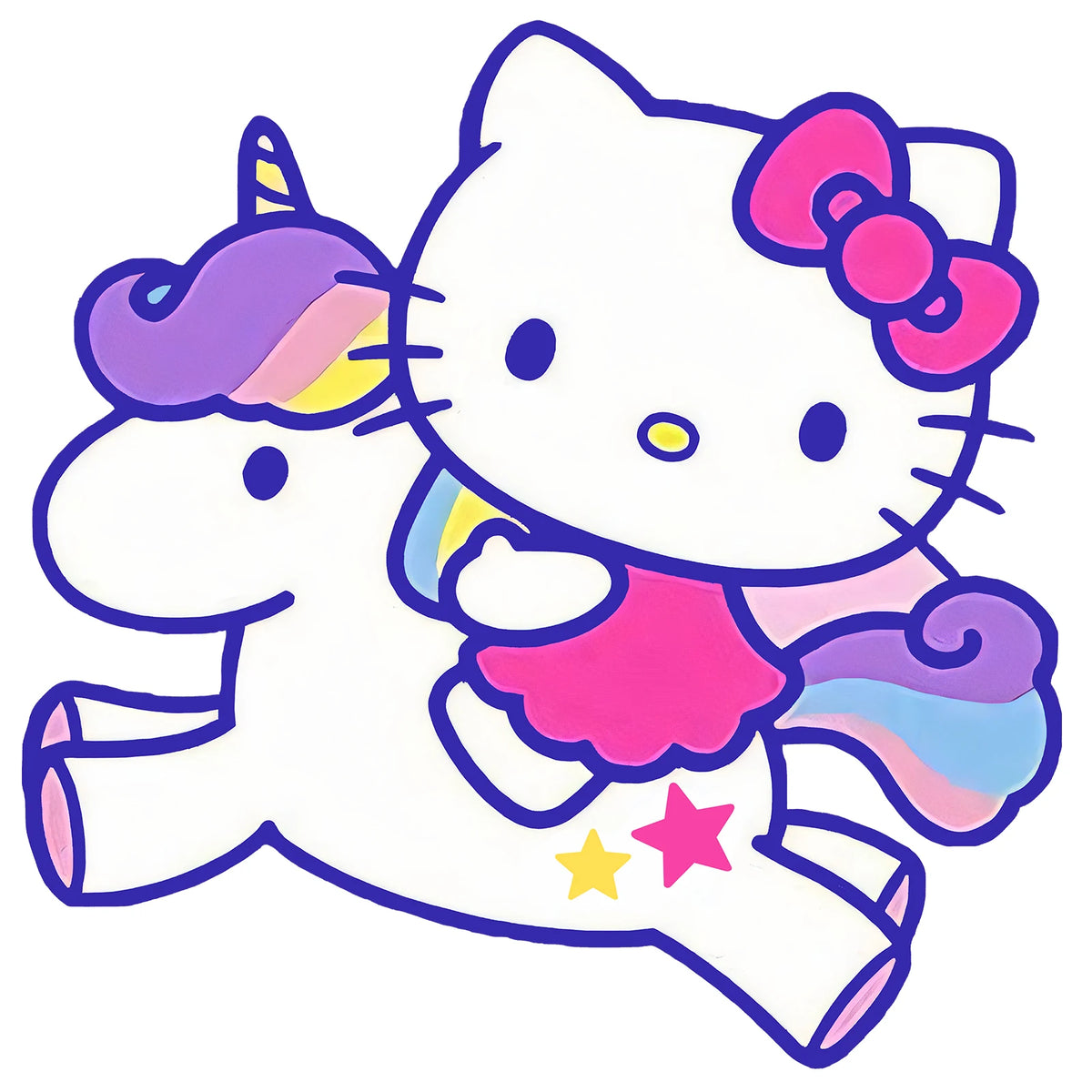 sticker mural hello kitty licorne arc ciel étoile dessin animé violet rose blanc bleu
