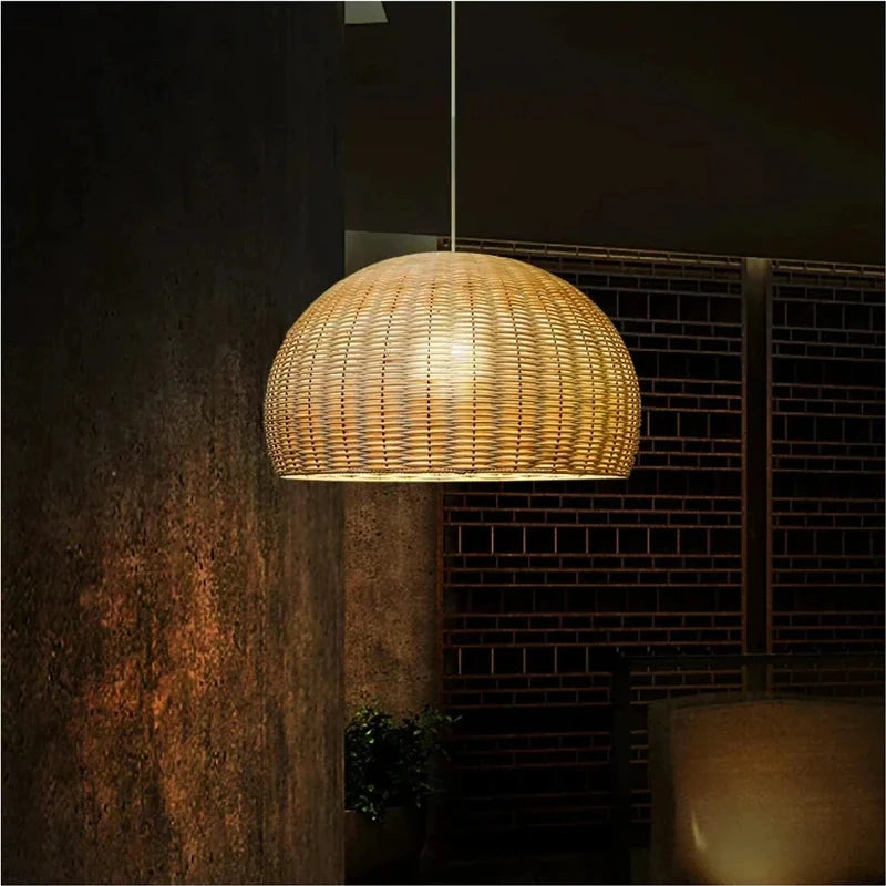 Suspension lumineuse rotin naturel moderne salon chambre rustique led pendentif chaîne métallique