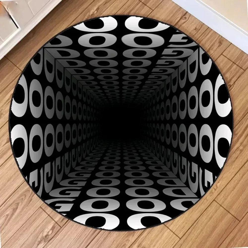 tapis rond moderne noir blanc carré spirale grille océan abstrait salon chambreextérieur sdb toilette