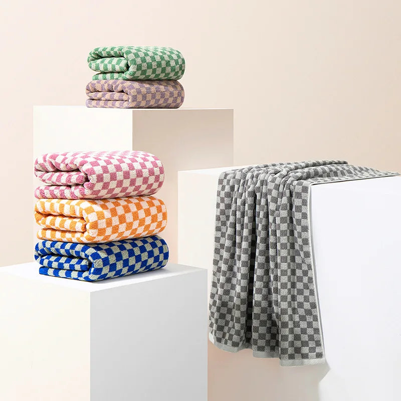 ensemble serviettes bain main coton carreaux moderne absorption rapide haute qualité