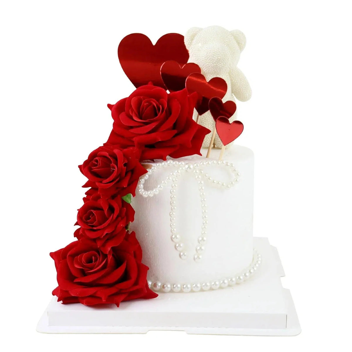 décoration gâteau roses artificielles rouge bouquet classique grandes petites fleurs tissuévénement anniversaire
