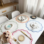 Set de table en cuir imprimé floral bicolore bleu clair