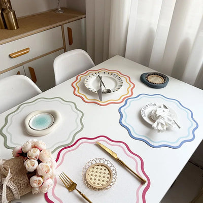 Set de table en cuir imprimé floral bicolore bleu clair
