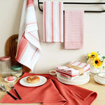 serviettes cuisine rouge vert blanc beige noir rayures horizontales absorption coton rapide moderne pack