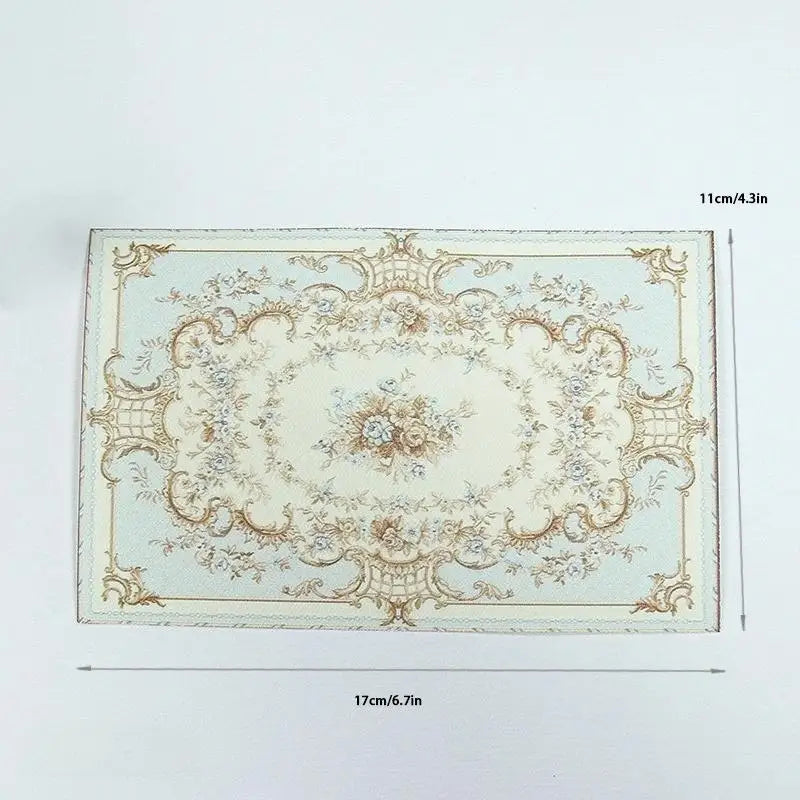 tapis miniature vintage floral ornements baroques rouge beige or décoration jouet accessoire poupée ancien