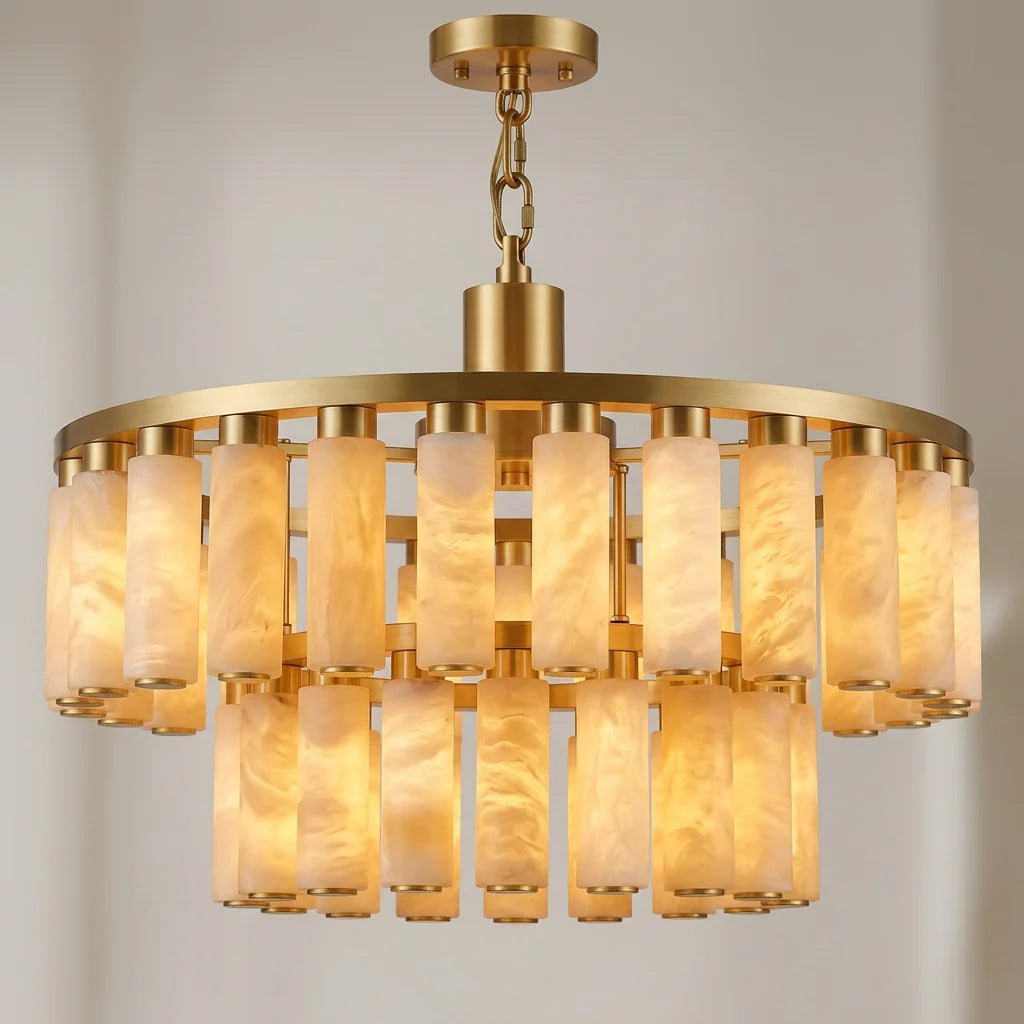 suspension lumineuse moderne élégante marbre doré lumière chaude 3000K salle manger salon