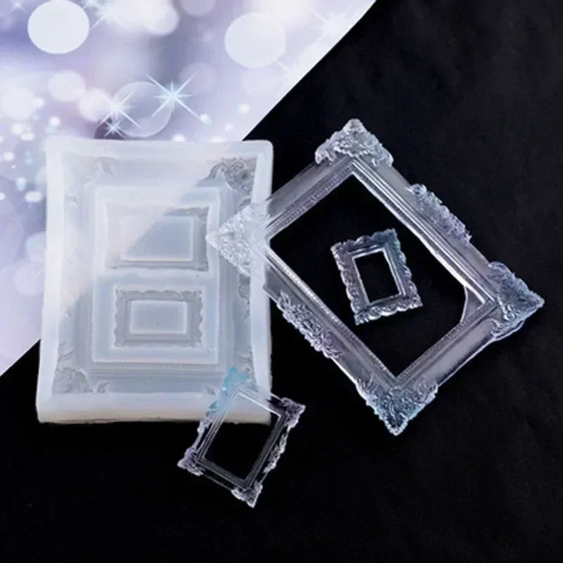 moule silicone résine cadres baroques motifs ornements blanc bleu rose argenté