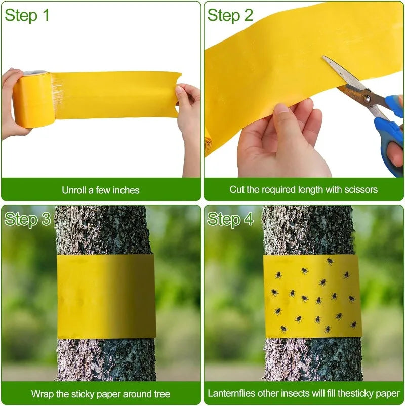 adhésif anti insectes protection arbres serre céréaliers bandes jaunes fourmis mouches moustiques